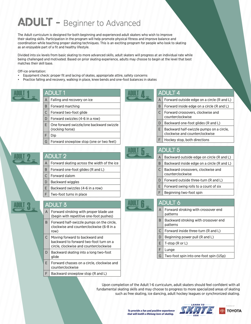 Learn to Skate USA adult levels chart